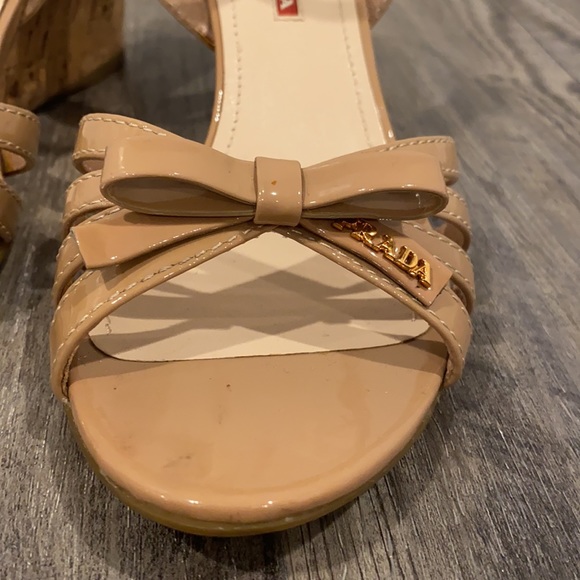 Prada Patent Leather Nude Sandals Wedges Shoes - Picture 11 of 15